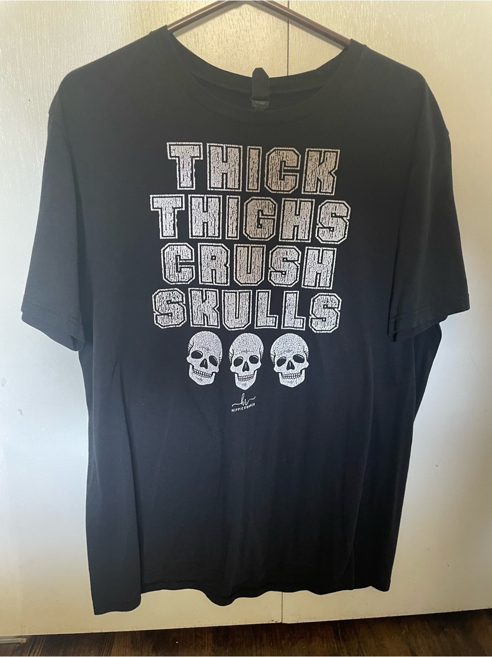 Black Graphic Tee with White Skull Print